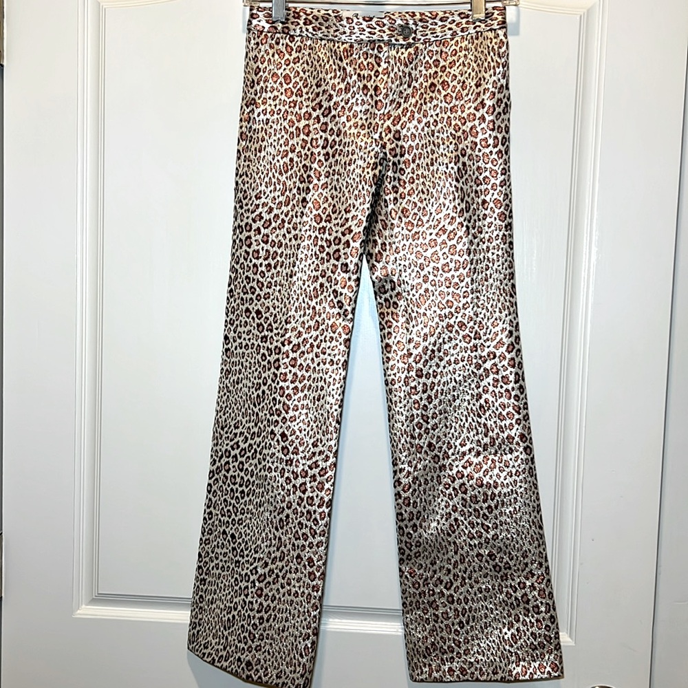 Bonpoint Paris pink, red in cream leopard print dress pant. Sz 12